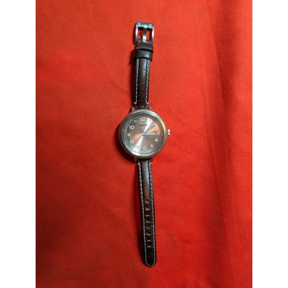 Fossil Oversized AM-4304 Date Silver Stainless Steel Quartz Brown Band Working - Picture 8 of 11